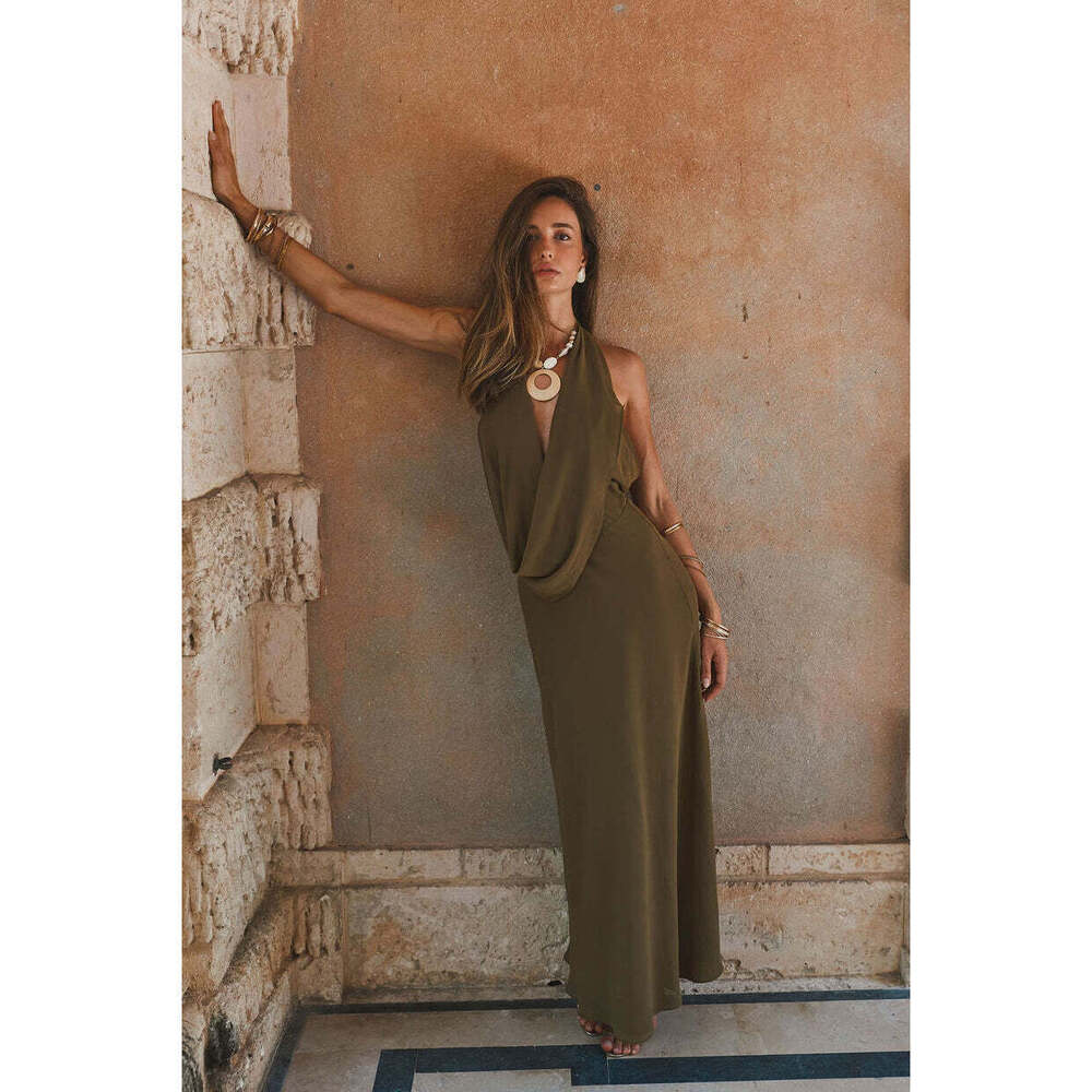 12th Tribe Zela Olive Cowl Maxi Dress Size S